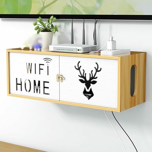 VYUJHNBG Floating Wall Shelf for WiFi Router and Cable Boxes with Digital Media Storage for Games Consoles Brown Wood Finish