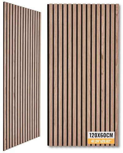 Large Slat Wooden Acoustic Wall Panels 47.24”x23.62” (120x60cm) - Natural Oak MDF Wood Panels with Felt Backing – Decorative Sound Absorbing Wall Cladding Home Interiors & Studios