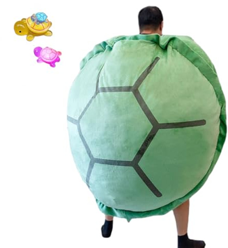 Coussin de tortue, à enfiler, coussin géant en peluche, portable de 100 cm, en forme de tortue, costume de cosplay amusant et coussin douillet, amovible, pour enfants et adultes, vert, 60 cm