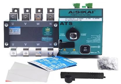 Generador diésel AIS-KAI ATS de 100 A, 160 A, 250 A, 4 polos, con interruptor de transferencia automático de doble potencia, CA 220 V, apto for generador monofásico trifásico.(AISIKAI 250A 4P)