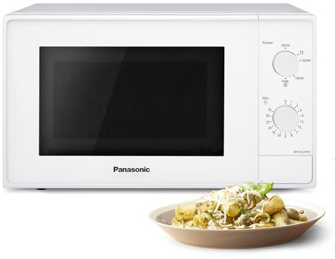 Panasonic NN-E20JWMEBG Forno a Microonde con Piatto Rotante in Vetro, 20L, 800W, Funzione Scongelamento, 5 Livelli di Potenza, Timer, Bianco
