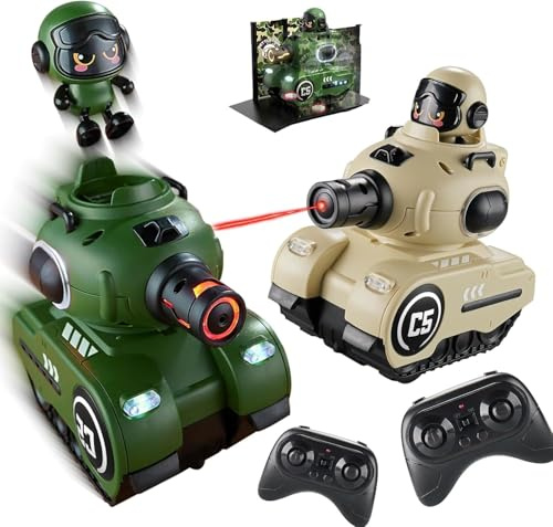 QQCHGOL 2 Pezzi Telecomandati Combattimento Auto,2,4 GHZ RC Battaglia Veicolo-Cisterna,360° Rotazione Telecomando Deriva Giocattolo con LED Luce e Musica (Versione base)