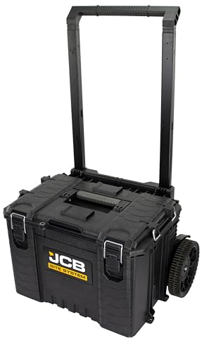 JCB Site System Rolling Tool Storage Base Box – 57.5L Capacity, Heavy-Duty 9 Wheels, IP65 Rated, Modular Stackable Tool Box for Trades, Workshop & On-Site Use