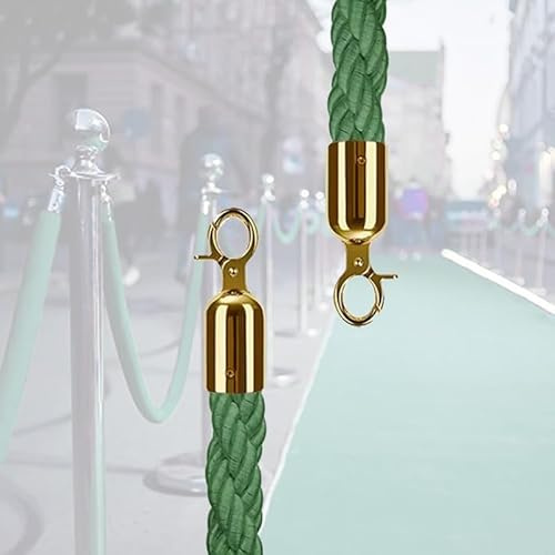 med guld-/silverkrok Flätad hamprepbarriär for ködelare, repbarriär 1/2/3 meter Crowd Control Stanchion Rep 3/4/5/7/8/9Ft, vridna hamparep Kölinjebarriär(Green-gold Hooks,2m/6.6ft)