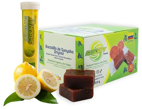 Saborty Pack Bocadillo de Guayaba + Electrolitos | Barritas Energéticas Naturales | Energía + Sales Minerales | Ciclismo, Running y Trail (Guayaba Original + Limón)