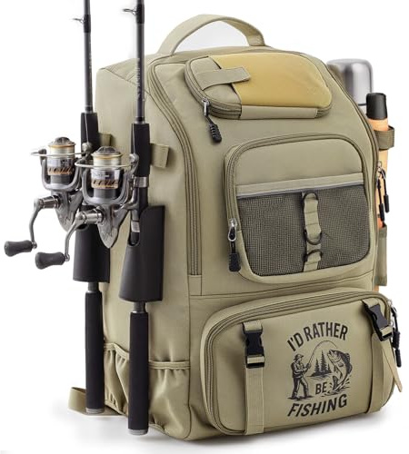 Fishing Tackle Backpack with Rod Holders Gifts for Fishermen, Dad, Husband, 40L Waterproof Fishing Gear Bag with Adjustable Compartments, Multi-pockets, Large Equipment Backpack for Tackle Storage