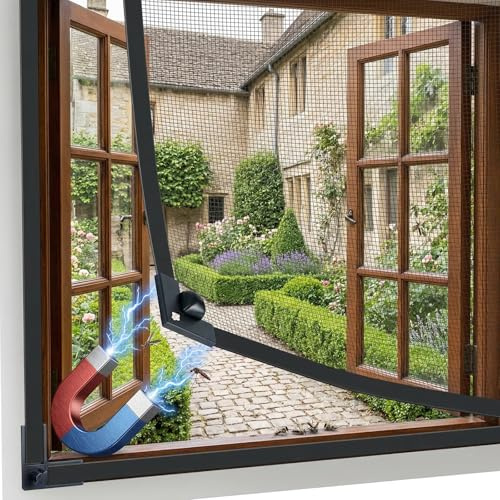 Fliegengitter Fenster Magnet, 130x110cm DIY Insektenschutz Magnetfenster Katzengitter Fenster, Einfache Installation Frei von Lochen Insektenschutz gitter Fliegenschutz Glasfaser-Grau