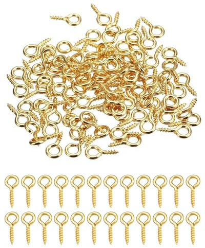 WINXMIN 300 occhielli a vite, piccole viti con occhielli, mini occhielli a vite, in acciaio inox, piccoli perni a occhiello, viti a occhiello per ciondoli, perle, creazione di gioielli (oro)