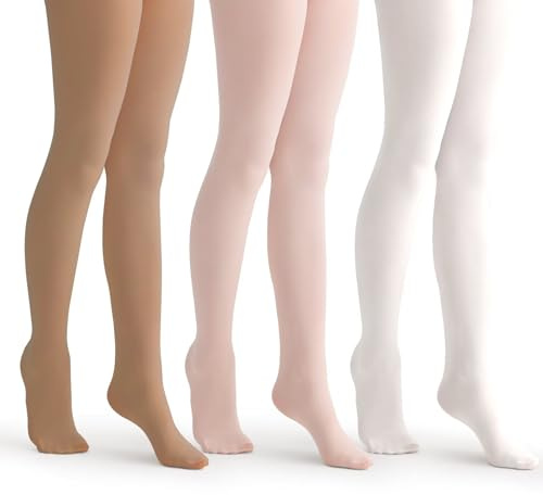 SKIDREAM 3 Pack Girls' 50D Ultra Soft Ballet Tights, Stretchy Opaque Footed Dance Stocking for Toddlers & Kids