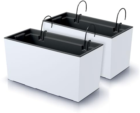IMJ-Global Set di 2 Vasi per Fiori Piante Rettangolari Urbi Case W In Plastica 39,5x18,5x19,5cm Da Interno Esterno Bianchi 12 Litri Design Moderni