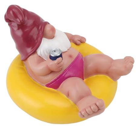 LUCKDANO Trädgårdstomte Staty Trädgårdstomte Staty – Resin Pool Floater Gnome, Rolig Avkopplande Trädgårdsdekor för Utomhusutrymmen, Idealisk Present Till Trädgårdsälskare (Gul)