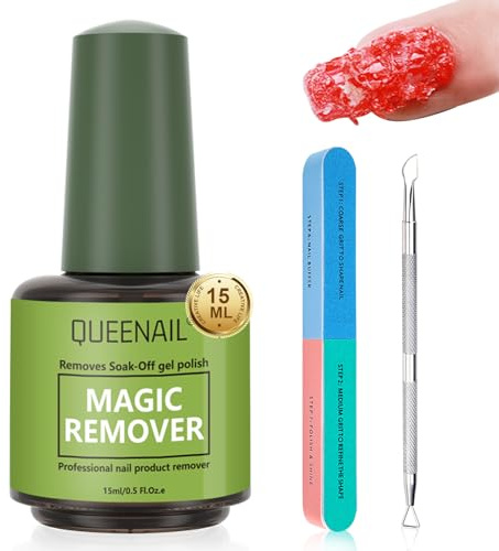 15 ml Solvente Remover Smalto Semipermanente Verde, Rimuovi Gel Polish E Unghie, Set Con Spingi Cuticole In Metallo E Lima Buffer Per Unghie, Per Manicure E Pedicure A Casa E Salone Unghie