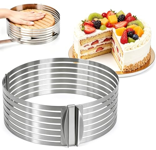Hiacinto Kuchenring aus Edelstahl Verstellbarer Tortenring Tortenring verstellbar Kuchenschneider für mehrere Schichten als Backrahmen für Mousse Tortenboden 24-30 cm
