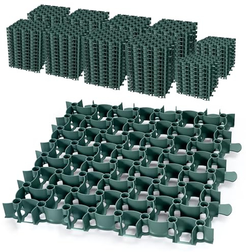 Garronda Caillebotis Plastique Stabilisateur Gravier 50x50x4 cm - Pack 4 Dalles Clipsables Exterieur Nid d'Abeille pour Gazon Hautes Charges Parking Sol Garage Allée Chemin de Jardin GD-0224 Vert