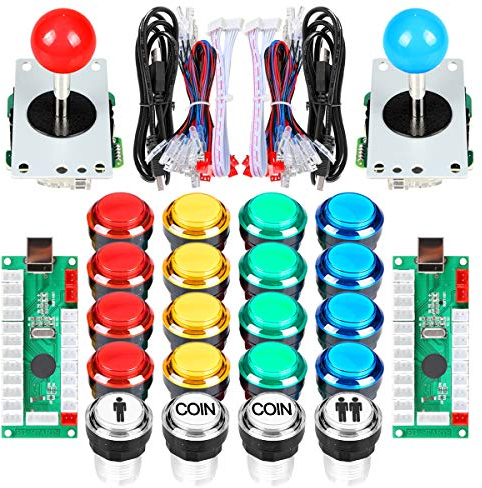 EG STARTS 2 joueurs Arcade Kit de bricolage USB Encoder PC Joystick jeux 5Pin Stick 20x 5V LED Lit bouton 30mm Raspberry Pi 1 2 3 3B Mame Fighting Stick