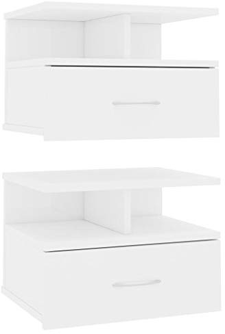 Festnight 2 STK.Hängende Nachttische mit Schublade und Offenen Fächern Nachtkommode Beistelltisch Telefontisch Schränkchen Lampentisch Hochglanz-Weiß 40 x 31 x 27 cm Spanplatte