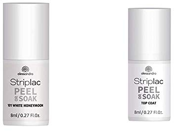alessandro Striplac Peel or Soak White Honeymoon – LED-Nagellack in strahlendem Weiß – 1 x 8ml & Striplac Peel or Soak Top Coat – LED-Überlack für eine perfekt glänzende Farblackierung – 1 x 8ml