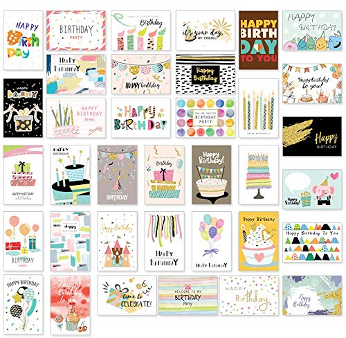 36 Geburtstagskarten set mit umschlag, Geburtstagskarte Grusskarte Glückwunschkarte geburtstagskarten für kinder, 36 Designs Premium Grusskarte zum Geburtstag Klappkarten mit Briefumschlag