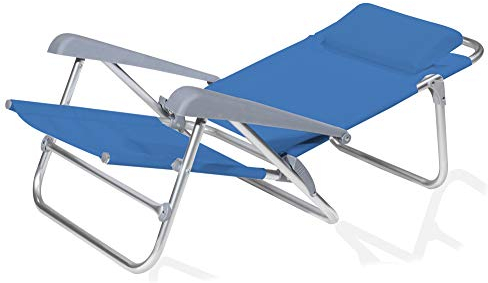 VERDELOOK | Spiaggina Reclinabile e Pieghevole con Braccioli e Poggiatesta, blu,65x62x78cm, Sedia Sdraio