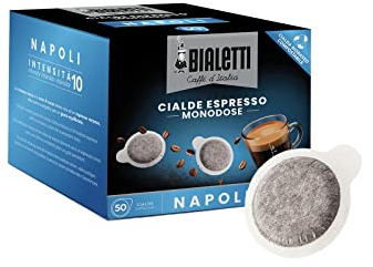 Bialetti Cialde Ese Monodose per Caffè Espresso, Gusto Napoli (Forte), 100% Compostabili, Cacao, 50 Unità