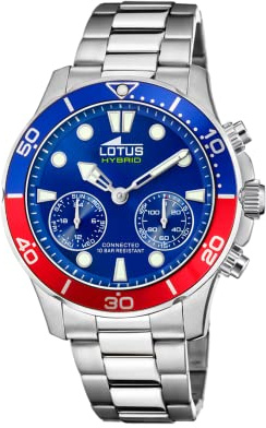 Lotus Uhr Smart Herren Hybrid Connected aus Edelstahl 316l | Analog-Smartwatch, Wasserdicht 10 ATM 18800/4, Musiksteuerung, Schrittzähler, Anrufbenachrichtigung und -ablehnung