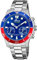 Lotus Herren Smartwatch Hybrid Connected Edelstahl Silber-Blau-Rot, Durchmesser: 44,5mm, Wasserdichtigkeit: 10 Bar, 18800/4