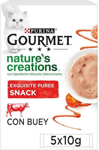 Purina Gourmet Nature's Creations Exquisite Puree Snack Gatti con Manzo e Pomodoro, 55 Bustine da 10g