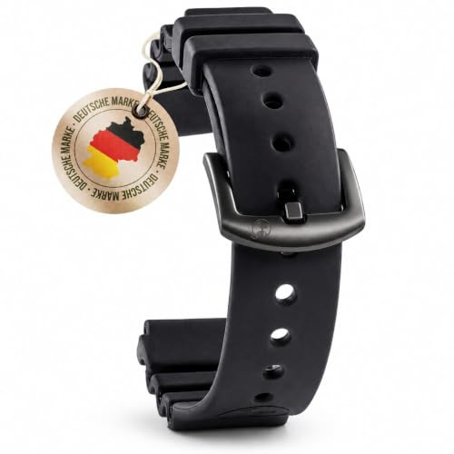 BOMBFROG Taucheruhr Uhrenarmband Silikon schwarz 27cm kürzbar Herren/Damen | 20mm, 22mm, 24mm, Schließe schwarz/silber Edelstahl, Damen & Herren, extra lang, UV-beständig, Tauchanzug-tauglich