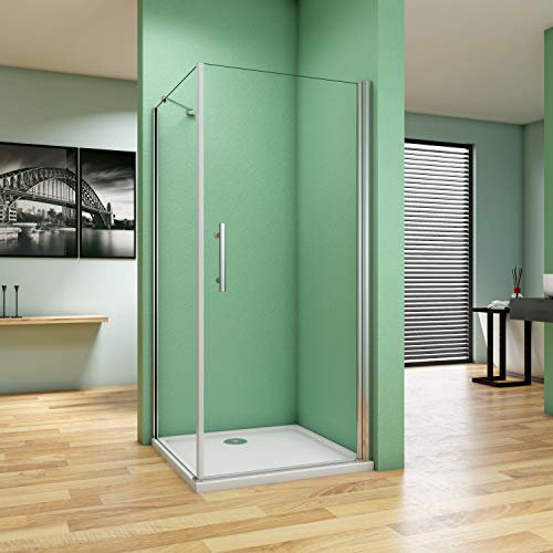 Porta Battente per Box Doccia Angolare Alto 185 cm con Parete Fissa Misura 80x80 cm in Vetro Temperato Trasparente Anticalcare da 6 mm inclusa barra di supporto da 45 cm