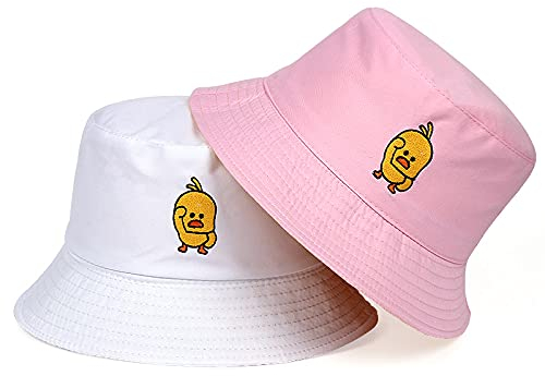 YUHOOE Niedlicher Gelber Enten-Eimer-Hut Wendbarer Damen Fischerhut Student Paar Sonnenhut Herrenhut Panamahut Strandmütze Für Outdoor-Reisen,Rosa,Weiß,56,58Cm