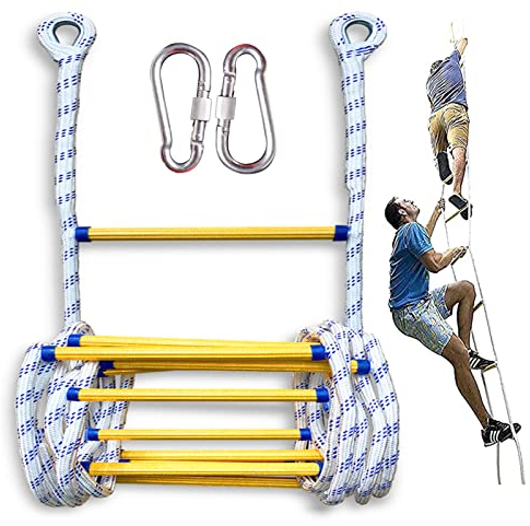LXSEHN Scala di Emergenza, 12m Scala di Sicurezza Antincendio Ignifuga con Moschettoni Case Balconi Evacuazione Rapido e Facile da Usare, 2 a 5 Piani