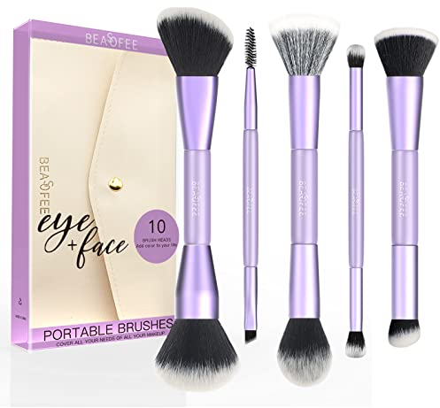 Make up Pinsel Set, 5pcs Premium Kunstborsten, Kabuki Grundierungspinsel, Professioneller Bronzer, Puder, Concealer, Rouge und Lidschattenpinsel