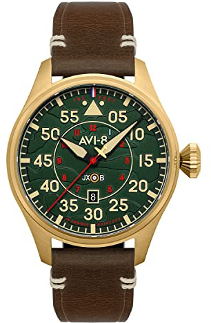 AVI-8 Mens 46mm Hawker Hurricane Clowes Automatic Northolt Pilot Watch with Genuine Leather Strap AV-4097-04