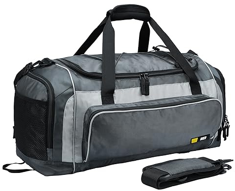 MIER Gym Bag for Men Large Sports Bags Travel Duffle Holdall with Shoe Compartment for Weekender Overnight Workout, 60L (Dark Gray)