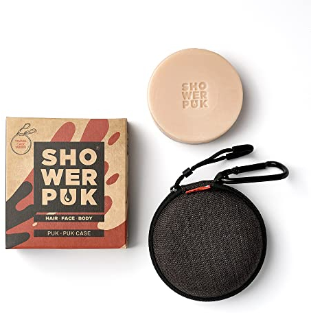 Shower PUK 3-in-1 Full Body Soap Bar with Shea Butter & Argan Oil – Natural, Organic, Vegan Shampoo & Shower Bar with Long-Lasting Citrus Scent – Eco-Friendly, Plastic-Free with Convenient Travel Case