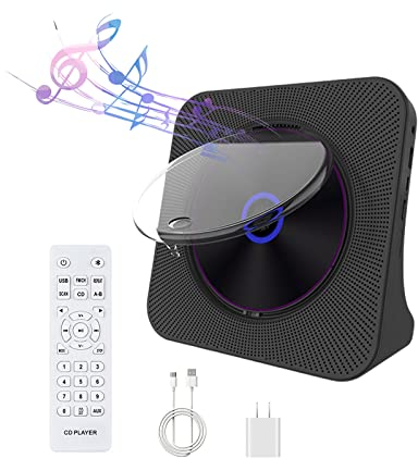 Actpe Portable CD Player, Personal CD Player Home Audio with Bluetooth & Remote Control FM Radio Built-in HiFi Speakers LCD Display MP3 Headphone Jack AUX Input Output (Personal-CD-Player-01BK)