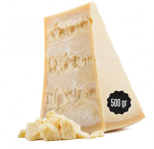 GUSTOEMILIA Mountain Parmigiano Reggiano Ost 36 Månader Lagrad - Idealisk för Pasta, Bröd, Sallader, Snacks och Frukter - Italiensk Lagrad Parmesanost 1,1 lb (500g)