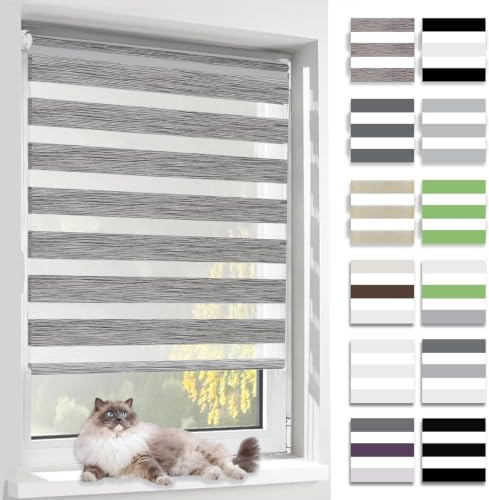 BelleMax Doppelrollo Klemmfix ohne Bohren & mit Bohren, Marmor Grau B85 x H200 cm (Stoffbreite 85cm), Duo Rollo, Fensterrollo lichtdurchlässig & Blickdicht, Klemmrollo Sichtschutz & Sonnenschutz