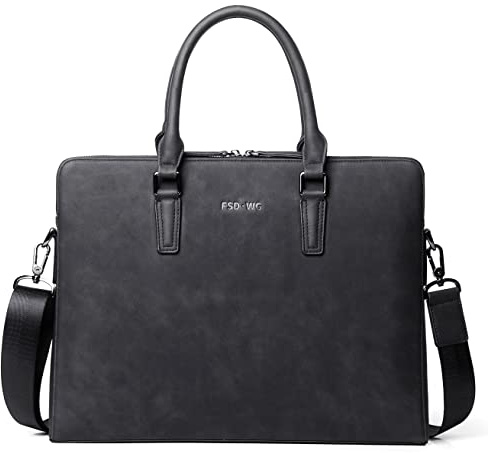 FSD.WG Business Bag Leder Messenger Bag Wasserabweisend Business Reise Aktentasche Handtasche Aktentasche für Herren, Schwarz, Large