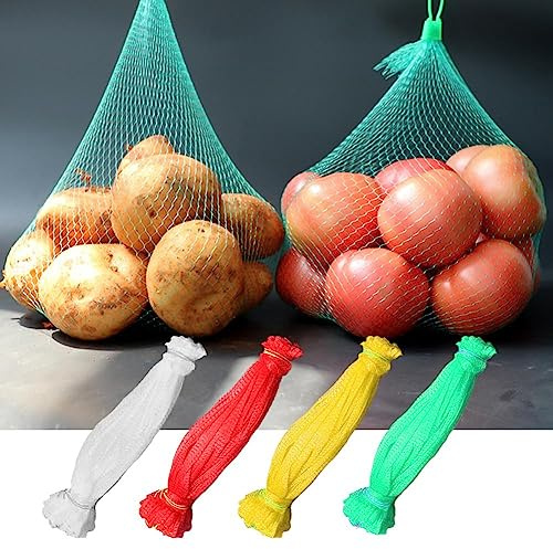 Lutiore 100Pcs Nylon Mesh Net Bag, Reusable Mesh Nylon Netting with Plastic Buckles for Fruit Vegetable Storage, Practical Grocery Bag Storage Bags for Toys Fruits Vegetables