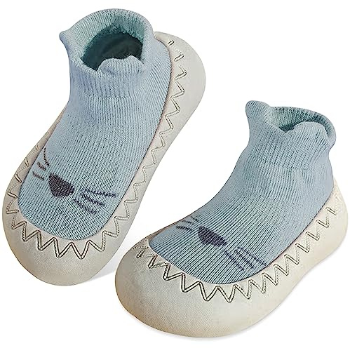 JinBei Scarpe a Calzino Bambini con Antiscivolo Suola in Gomma Scarpine Primi Passi Bambino Morbide Pantofole Neonato Leggere e Traspiranti Scarpe da Camminata per Neonati da 18 a 24 Mesi Blu