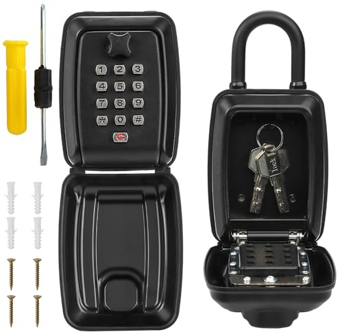 Cididu Key Lock Box for Outside, Waterproof Key Lockbox with 12-Digit Push Button Combination and Removable Shackle, Resettable Code Keys Safe Storage Box for Door Handle, House, Retail Store, Garage