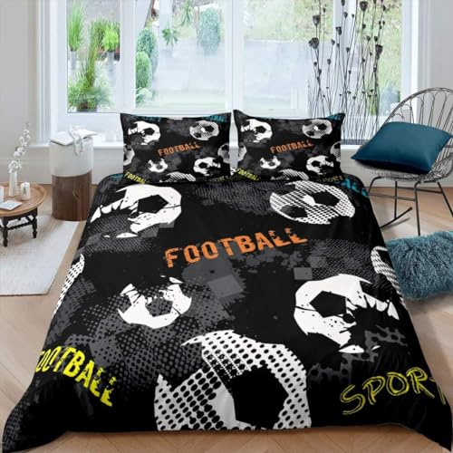 Homemissing Garçons Football literie Set Enfants Sport thème Housse de Couette Teen Football Pattern Parure de Lit Américain Style Housse de Couette 220x240cm Chambre à Coucher décoration 3 pièces