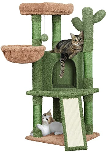 costoffs Cute Cat Tree Tower for Indoor Cats, Green & Brown | Cactus Cat Scratching Posts Climbing Trees, for Small/Medium Cats, Platform, Condo, Basket, Board & Hanging Ball