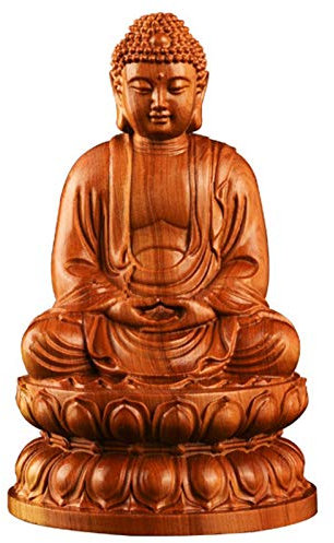 Feng Shui prydnader Thuja trä Stillsam sittande Buddha-staty Handgjord mediterande skulptur Träfigur Handgjord traditionell orientalisk inredning Hands in Lap Buddha