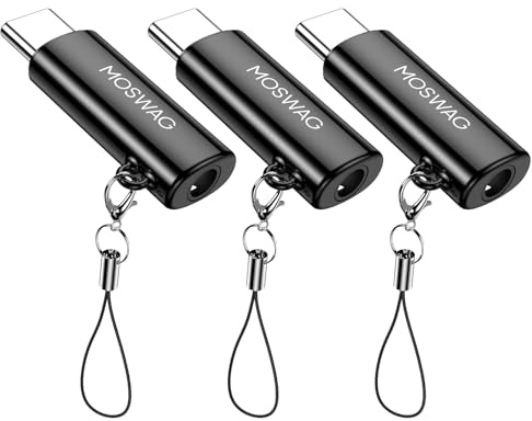 MOSWAG USB C to 3.5mm Headphone Adapter, Typc C to 3.5mm Aux Headphone Adapter, USB C to Aux Audio Zinc Alloy Adapter for Samsung GalaxyS23 S22 S21 Ultra, Pixel 7/6 iPad Pro/Air/Mini | Compatible with Samsung Galaxy, Pixel, iPad, OnePlus and more - Zinc alloy connector for clear lossless sound
