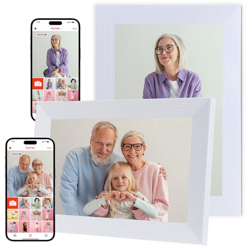 Golony Frameo Digitaler Bilderrahmen WLAN,10.1 Zoll Digitale Photo Frame,1280x800 IPS Touchscreen,32GB Automatisch drehbar,Teilen Sie Fotos und Videos mit Ton Sofort über Frameo APP von überall, Weiß