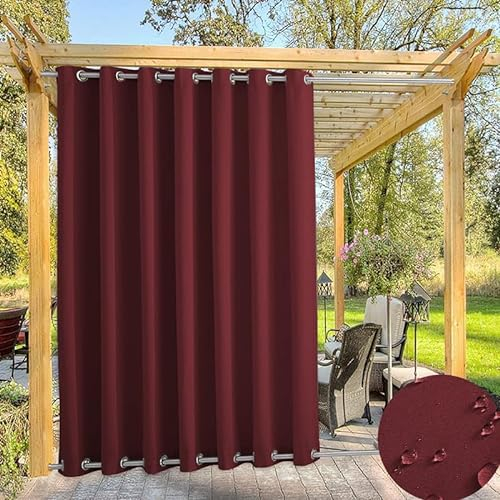 TECDOTO Wasserdichter Outdoor Vorhänge für Garten Terrassen Pavillon Vorhang, Thermisch Isoliert Verdunkelungsvorhänge mit Öse Oben und Unten, Sonnenschutzvorhänge |1 Panel-Rot-B132cm xH213cm