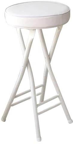 Sedia sgabello pieghevole senza schienale 63 cm, sgabello da bar rotondo imbottito e pieghevole, sgabelli alti portatile per sala giochi, dormitorio, capacità 100 kg (Color : White, Size : 63cm/25in