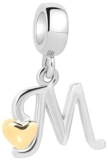 Symretie Damen A-Z Buchstaben Charm Anhänger Initial Beads Charms mit Gelbem Herz Kompatibel mit Europäischen Armbänder und Halskette